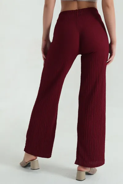 Bordo Bel Lastikli Gofre Kadın Pantolon 370723