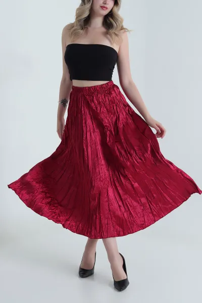 Bordo Bel Lastikli Kraş Saten Kadın Etek 478850