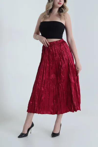 Bordo Bel Lastikli Kraş Saten Kadın Etek 478850