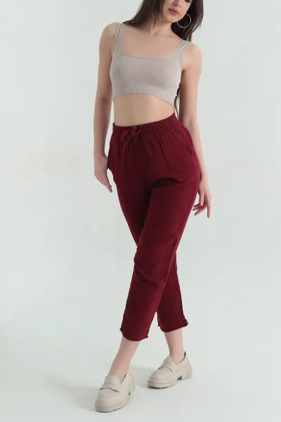 bordo-bel-lastikli-muslin-kadin-pantolon-362366