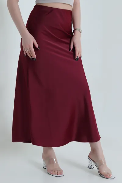Bordo Bel Lastikli Saten Kadın Etek 452538