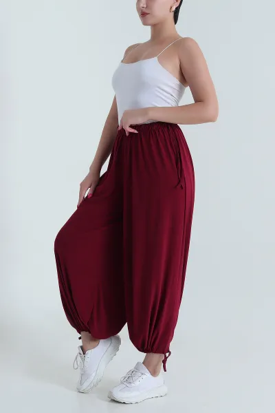 Bordo Bel ve Paça Lastikli Sandy Kadın Şalvar Pantolon 477603
