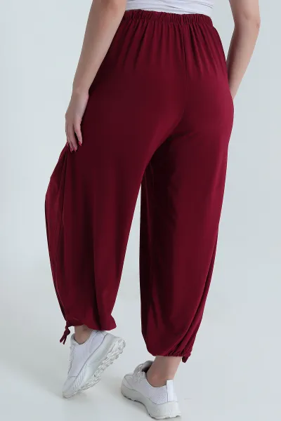 Bordo Bel ve Paça Lastikli Sandy Kadın Şalvar Pantolon 477603