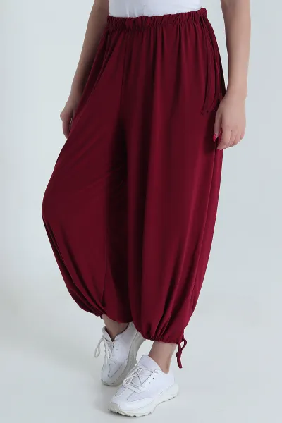 Bordo Bel ve Paça Lastikli Sandy Kadın Şalvar Pantolon 477603