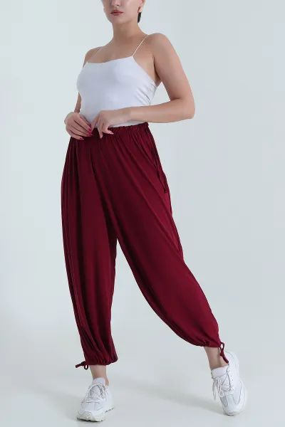 Bordo Bel ve Paça Lastikli Sandy Kadın Şalvar Pantolon 477603