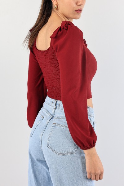 Bordo Beli Gipeli Bağlamalı Bluz 88840