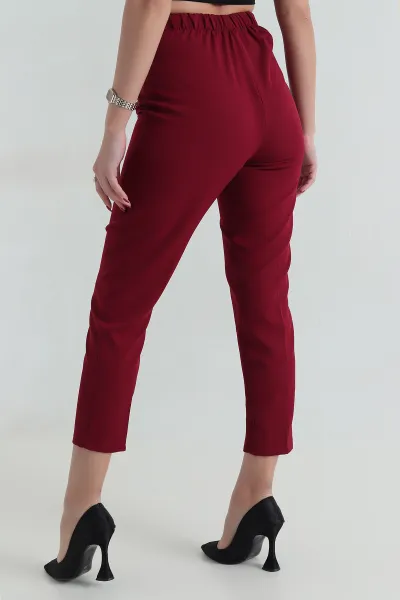 Bordo Beli Lastikli Düğmeli Dabıl Kadın Havuç Pantolon 417727