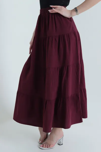 Bordo Beli Lastikli Ham Bez Kadın Etek 447152