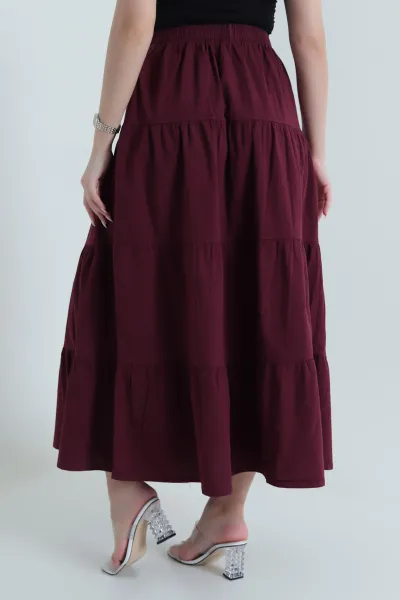 Bordo Beli Lastikli Ham Bez Kadın Etek 447152