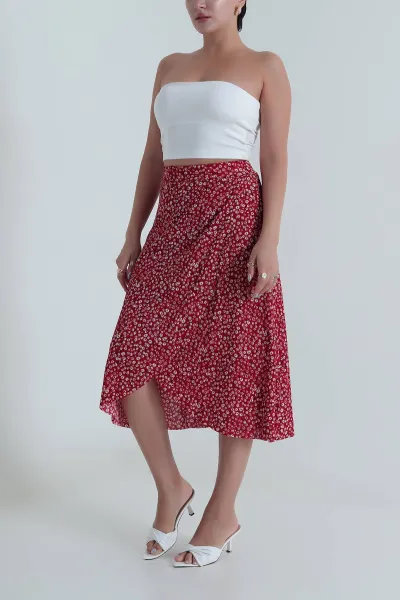 Bordo Beli Lastikli Helen Kadın Etek 482152