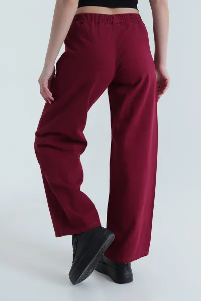 Bordo Beli Lastikli Kadın Gabardin Pantolon 437768