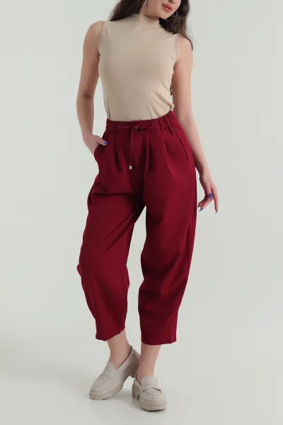 Bordo Beli Lastikli Kadın Havuç Pantolon 425783