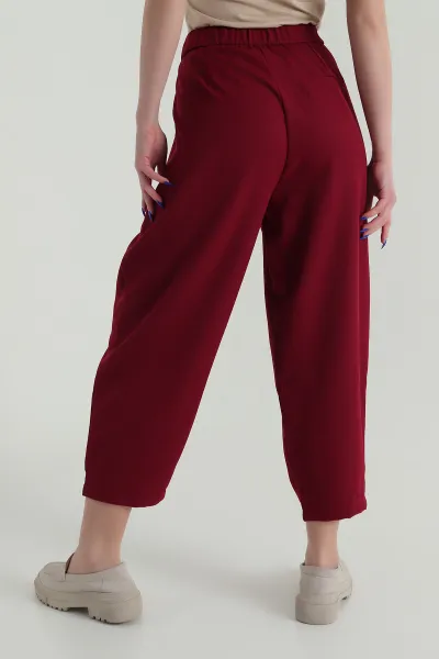 Bordo Beli Lastikli Kadın Havuç Pantolon 425783
