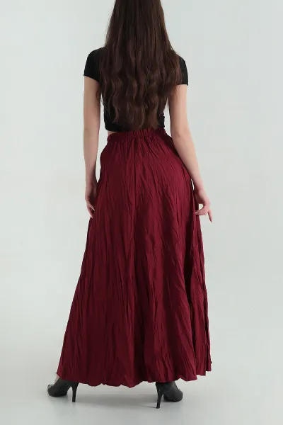 Bordo Beli Lastikli Kırışık Tasarım Etek 351205
