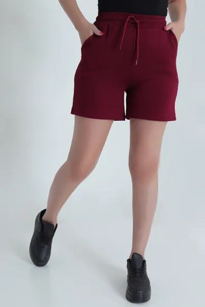 Bordo Beli Lastikli Oysho Kadın Şort 478551