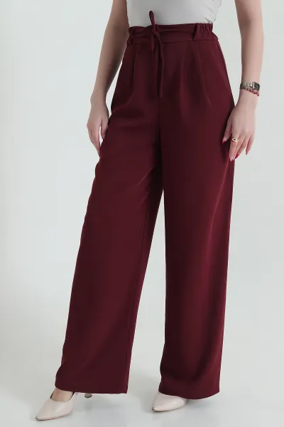 Bordo Beli Lastikli Palazzo Latina Kadın Pantolon 433372