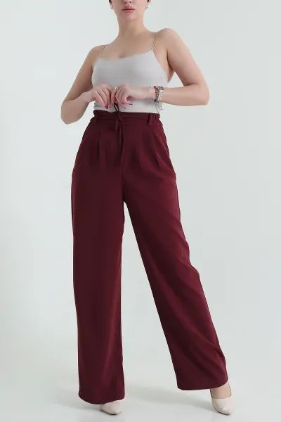 Bordo Beli Lastikli Palazzo Latina Kadın Pantolon 433372