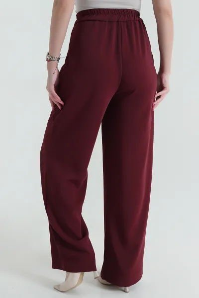 Bordo Beli Lastikli Palazzo Latina Kadın Pantolon 433372