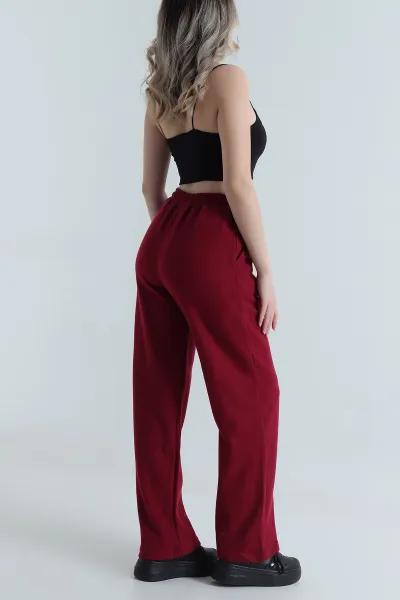 Bordo Beli Lastikli Selanik Triko Kadın Pantolon 491221