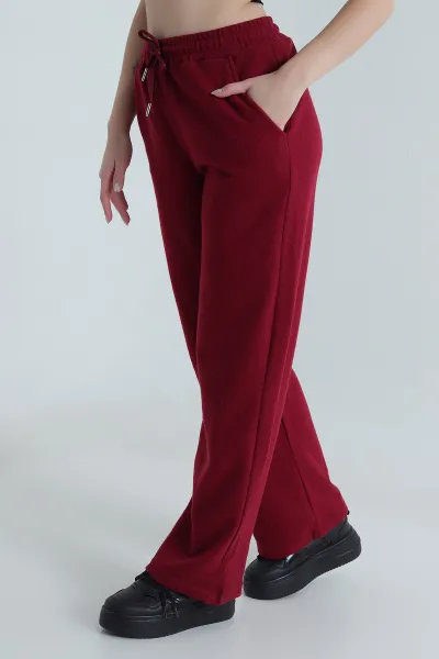 Bordo Beli Lastikli Selanik Triko Kadın Pantolon 491221