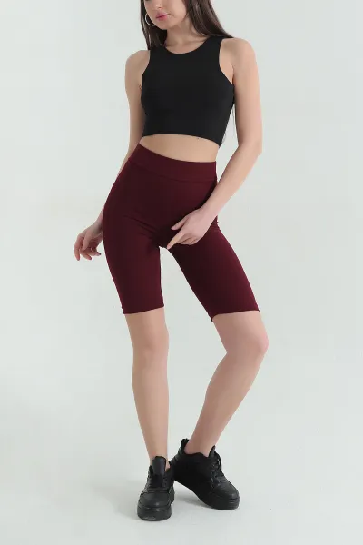 Bordo Beli Lastikli Şort Tayt 357398