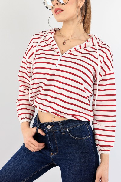 Bordo Beli Sıkmalı Bayan Sweat 90473