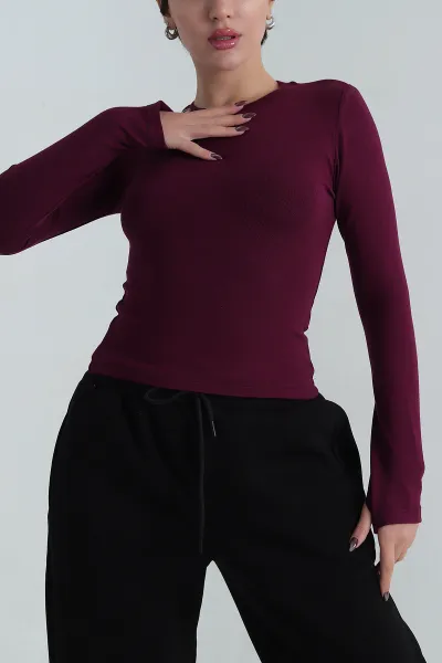 Bordo Belize Parmak Geçmeli Modal Badi Bluz 408773