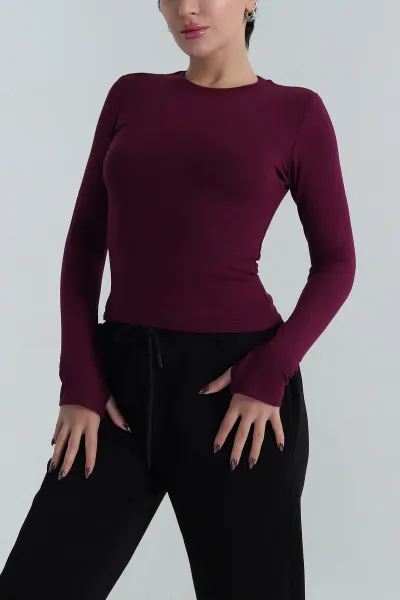 Bordo Belize Parmak Geçmeli Modal Badi Bluz 408773