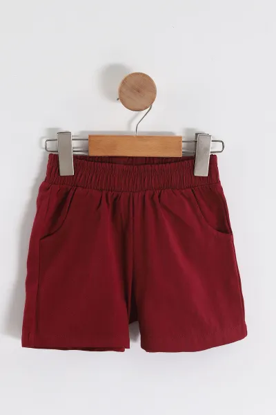 Bordo Beyaz (2-6  Yaş) Taşlı Fiyonk Baskılı Tişörtlü ve Gabardin Şortlu Kız Çocuk Yazlık Takım 457563