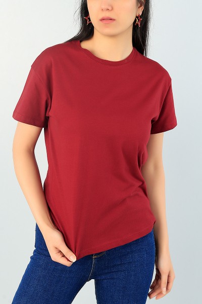 Bordo Bisiklet Yaka Bayan Tişört 65390