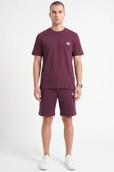 Bordo Bisiklet Yaka Bel Lastikli Erkek Şortlu Takım 474342