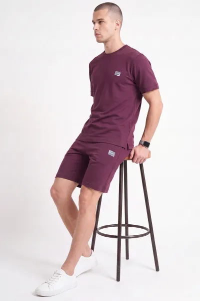 Bordo Bisiklet Yaka Bel Lastikli Erkek Şortlu Takım 474342