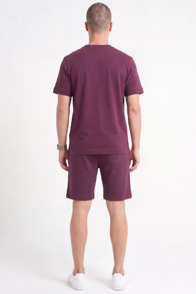 Bordo Bisiklet Yaka Bel Lastikli Erkek Şortlu Takım 474342