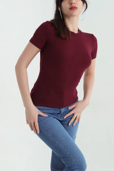 Bordo Bisiklet Yaka Çilek Kumaş Bluz 350531