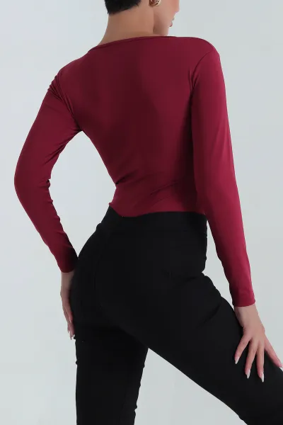 Bordo Bisiklet Yaka Dalgıç Zıbın Bluz 387354