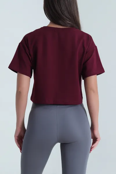 Bordo Bisiklet Yaka Kristal Kadın Crop 477583