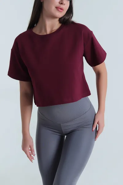 Bordo Bisiklet Yaka Kristal Kadın Crop 477583