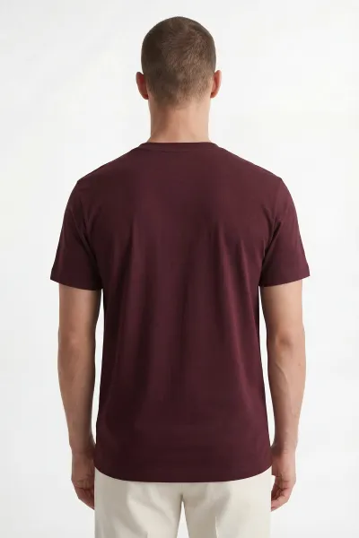 Bordo Bisiklet Yaka Likralı Erkek Tişört 433024
