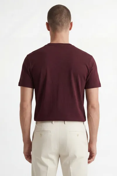 Bordo Bisiklet Yaka Likralı Erkek Tişört 433024
