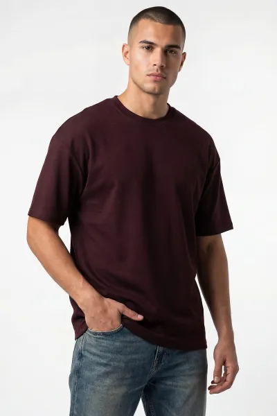 bordo-oysho-kumas-oversize-bisiklet-yaka-erkek-tisort-438959