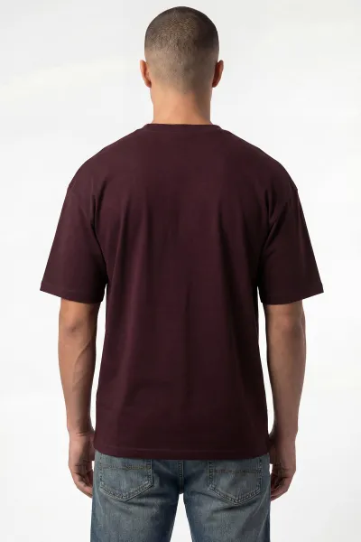 Bordo Oysho Kumaş Oversize Bisiklet Yaka Erkek Tişört 438959