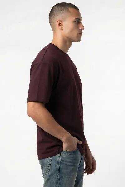 Bordo Oysho Kumaş Oversize Bisiklet Yaka Erkek Tişört 438959