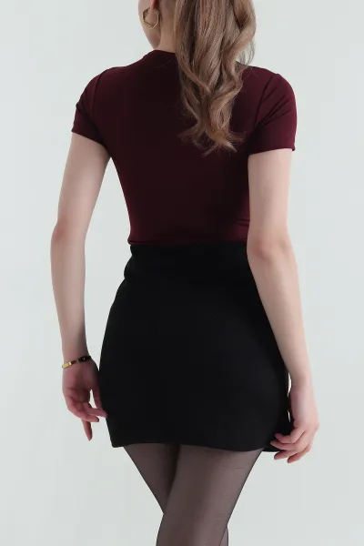 Bordo Bisiklet Yaka Scuba Kadın Zıbın Bluz 432421