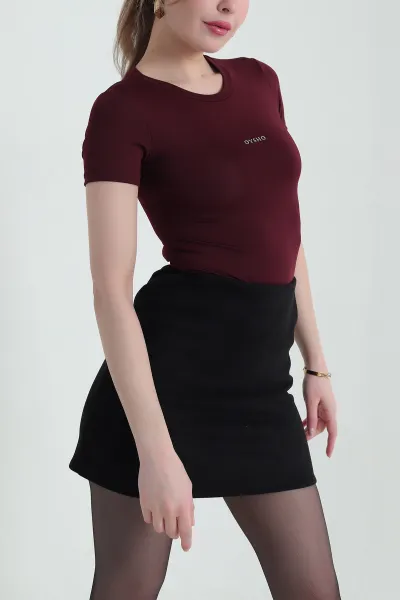 Bordo Bisiklet Yaka Scuba Kadın Zıbın Bluz 432421