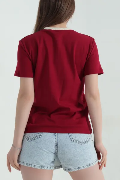 Bordo Bisiklet Yaka Süprem Kadın Tişört 354036
