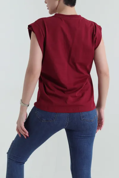 Bordo Bisiklet Yaka Süprem Kadın Tişört 435249