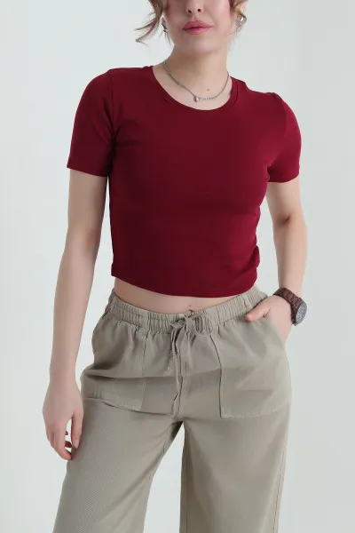Bordo Bisiklet Yaka Süprem Kadın Tişört 435257