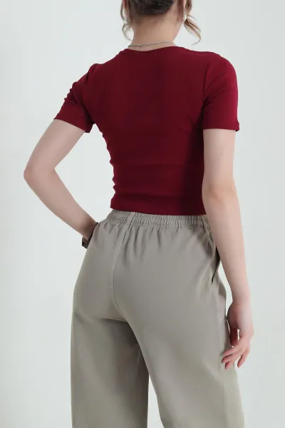 Bordo Bisiklet Yaka Süprem Kadın Tişört 435257