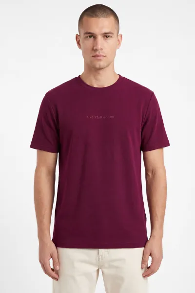 Bordo Bisiklet Yaka Yazı Detaylı Erkek Tişört 462798
