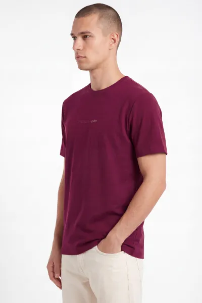 Bordo Bisiklet Yaka Yazı Detaylı Erkek Tişört 462798